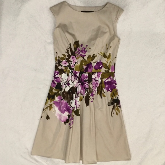 Nine West Dresses & Skirts - Tailored dress tan w purple floral & full skirt